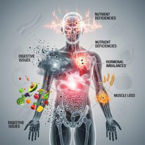 A conceptual illustration of people who should avoid the keto diet, showing a semi-transparent human figure with glowing red 'X' and 'STOP' signs over the heart, liver, and kidneys, along with a silhouette of a pregnant woman with a cautionary 'X' mark.